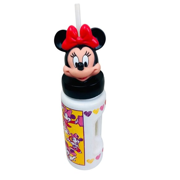 Disney 3D Minnie Mouse Vintage 90s Plastic Water Bottle 13" Nostalgia Retro - Picture 1 of 9